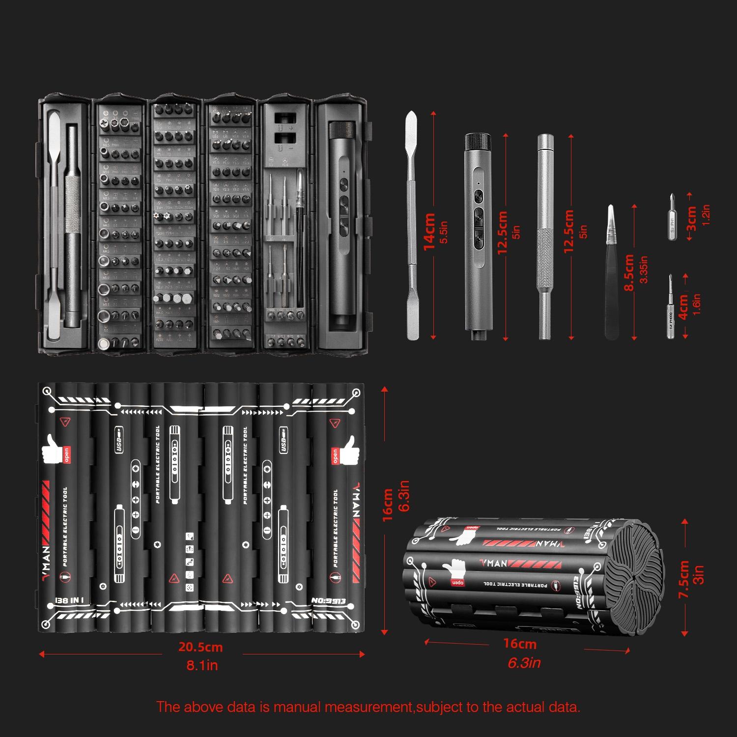 138 in 1 Precision Screwdriver Tool Set, Electric High Magnetic Screwdriver Tool for Repair, Magnetic Power Tools Set, Power Tool Compatible Hardware, Tool Kit, Heavy Duty, Cordless Metal Tool Box