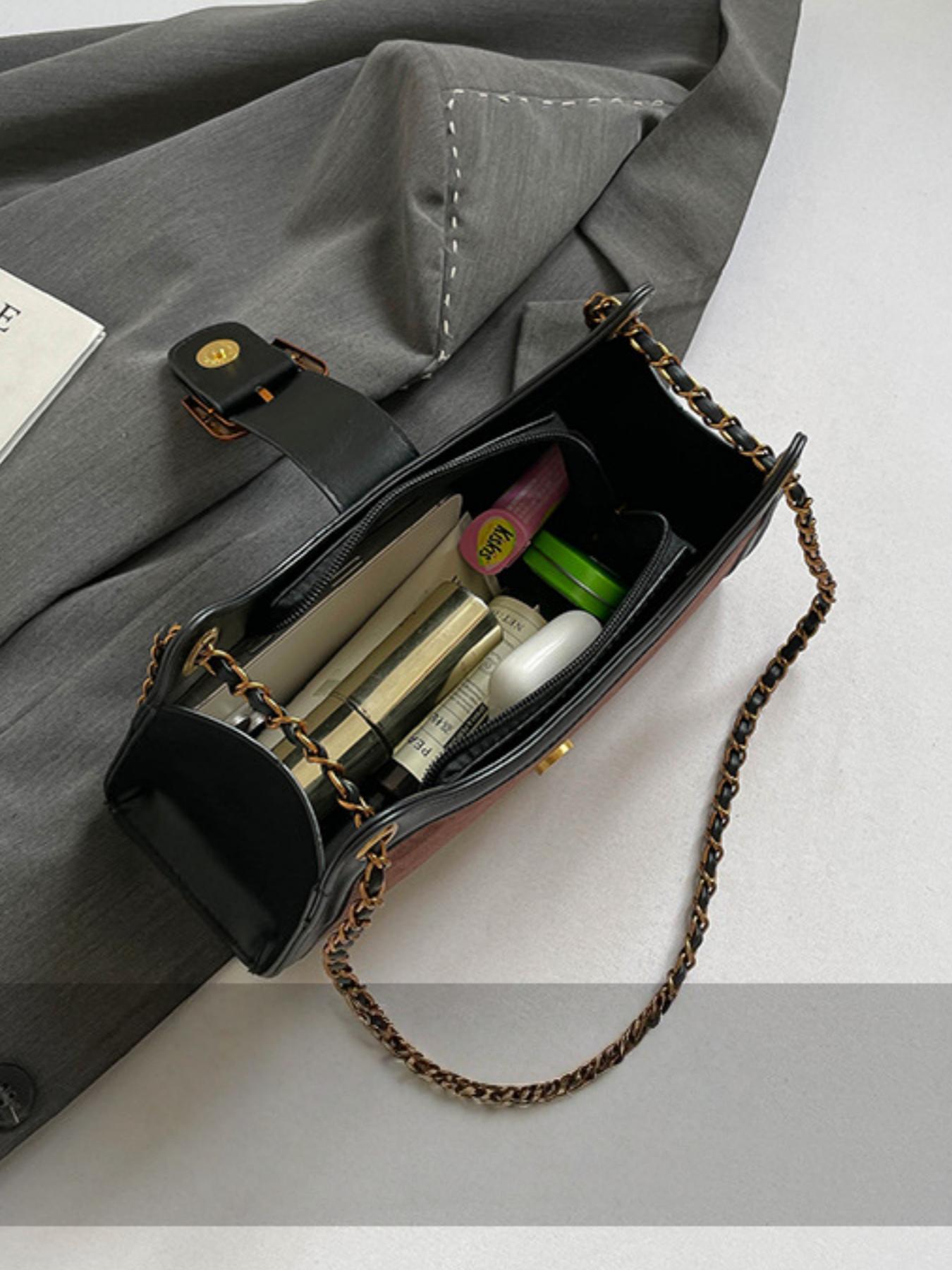 Women's French Vintage Colorblock Underarm Bag, Lightweight Single Shoulder Bag with Ribbon Patchwork Design, Stylish and Unique Handbag