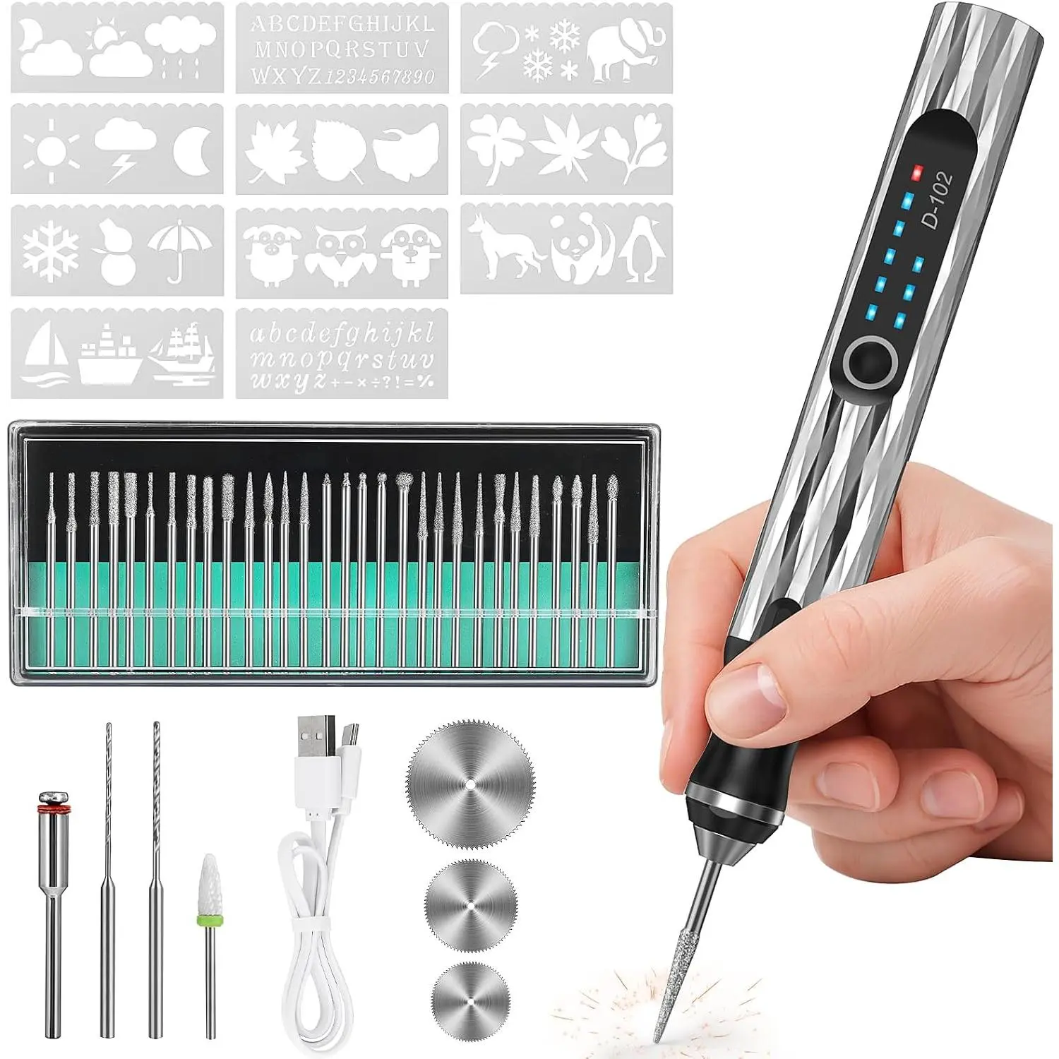 Engraving Pen, Electric Engraver Pen Kit with 37 Bits, 3-Speed USB Engraving Pen for Wood Stone, Tool for, Jewelry, Gifts