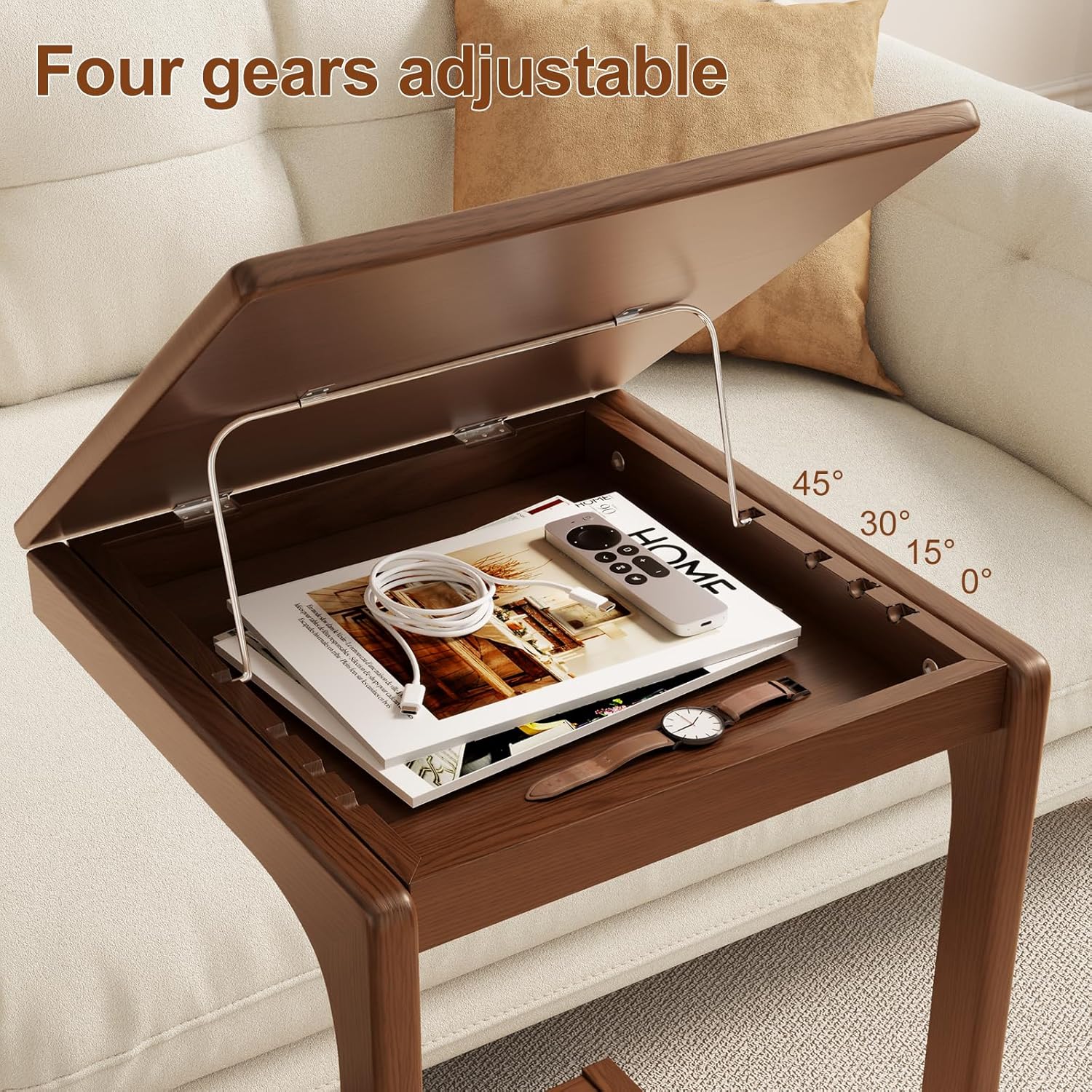 【HOT】Rolling Side Table – Solid Wood Mobile Side Table with Wheels, Adjustable Sofa Table for Living Room, Bedroom, and More, Trending Pick, Influencer Favorite