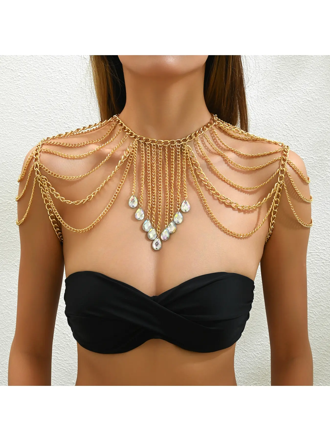 Hot-selling Western-style accessory: a multi-layered, sexy, and distinctive tassel shoulder chain—a stylish, high-end body chain.