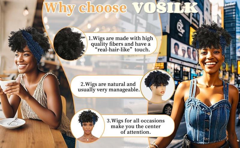 8inch Afro Headband Wig Kinky Curly Hair Wig with Bangs for Black Women Synthetic Turban Style Headband Wig Kinky Curly 2 in 1 Head Wrap With Headband Attached for Party Daily Use 8inch Afro Headband Wig Kinky Curly Hair Wig with Bangs for Black Women Synthetic Turban Style Headband Wig Kinky Curly 2 in 1 Head Wrap With Headband Attached for Party Daily Use