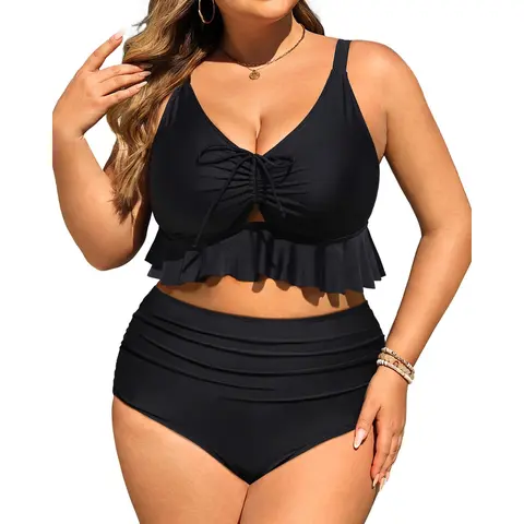 Daci Women Plus Size High Waisted Bikini Set Ruffle Flounce Two Piece Swimsuits Tummy Control Bathing Suits