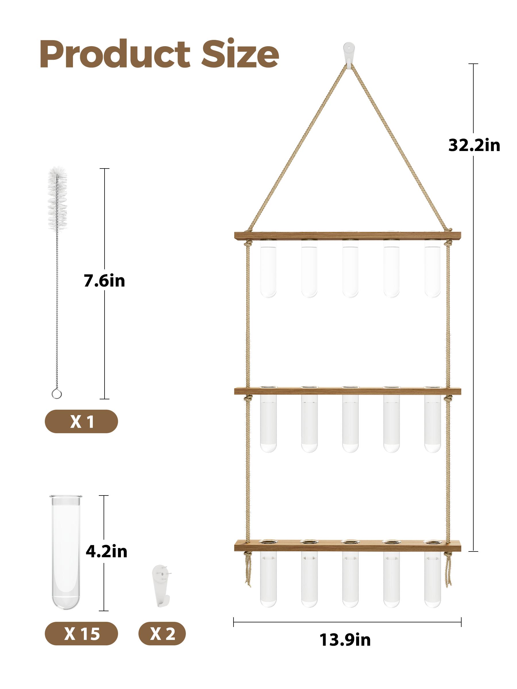 BamWorld Hanging Plant wall planter Propagation Station Glass Terrarium with 3 Tiered Wooden Stand 15 Glass Tubes for Hydroponic Plant Wall Hanging Planter Gift for Plant Lover Home Decor Bedroom Deco