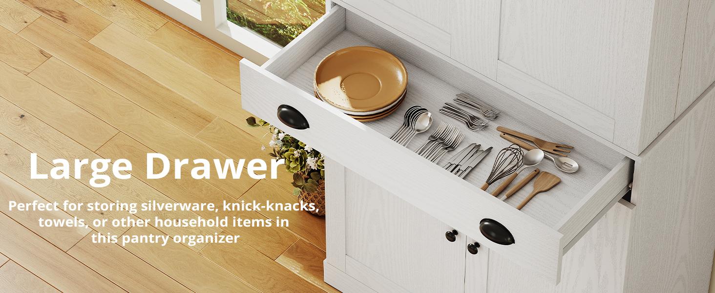 【2 Packages Shipping】IRONCK Kitchen Pantry Cabinet 72" Height, Freestanding Cupboard with Drawer, Sliding Storage Rack, and 6 Hanging Shelves for Dining Room, Laundry