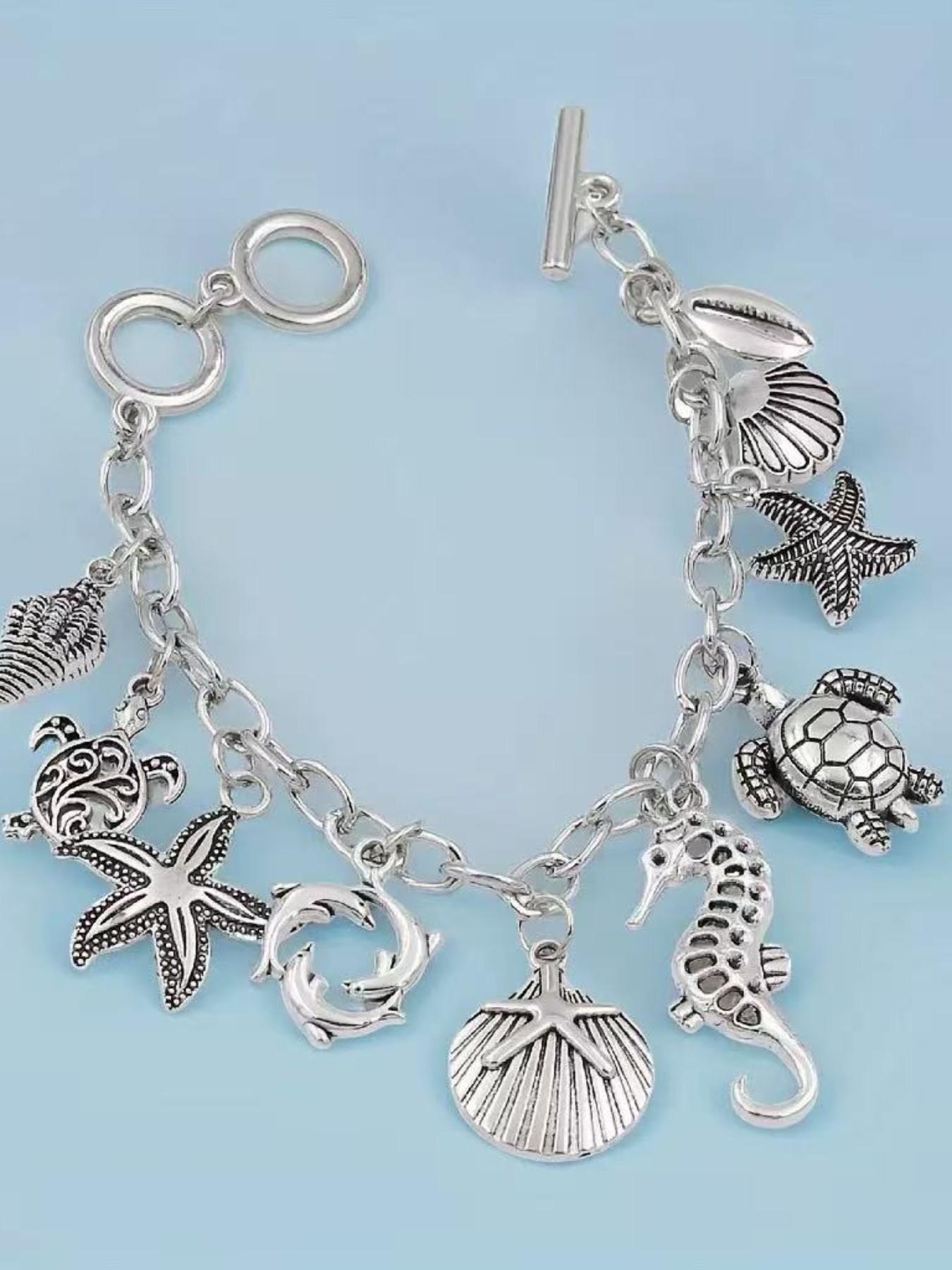 Trendy Turtle Starfish Shell Bracelet, Handmade Vintage Unisex Ocean Theme Jewelry, Stylish Accessory for Men and Women