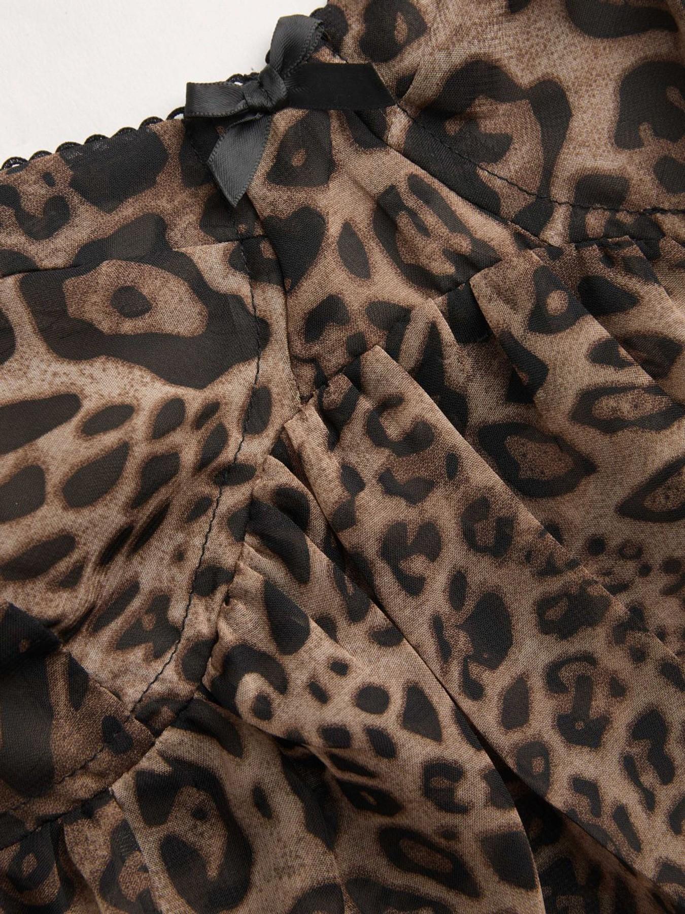 Leopard Print Lightweight Chiffon Top for Women, Summer Sexy Style, Leaf Edge Sleeveless Strapless Crop Top, Trendy Ladies' Fashion Apparel