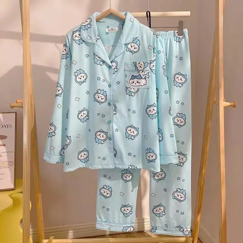 2Pcs Anime Chiikawa Top and Pants Pajamas Set Cartoon Homewear Hachiware Home Clothes Usagi Long Sleeves Long Pants Pijamas Set