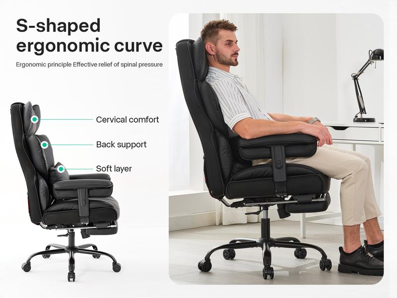 Gzagdecr Big and Tall Office Chair 400lbs PU Leather High Back Gaming Chair with Foot Rest Reclining Executive Ergonomic Office Chairs Lumbar Support Computer Chair Adjustable Armrests