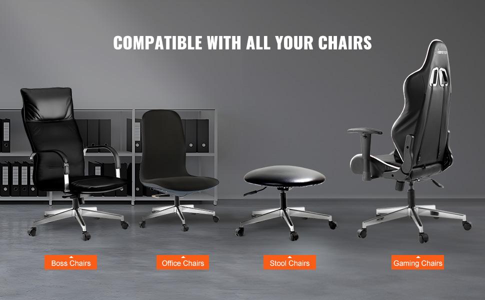 VEVOR Office Chair Base Replacement, 28, 2500 lbs Static Load Capacity, Heavy Duty Universal Computer Desk Chair Stool Base Part with Reinforced Metal Legs, Desk Chair Base Replacement Parts, Silver