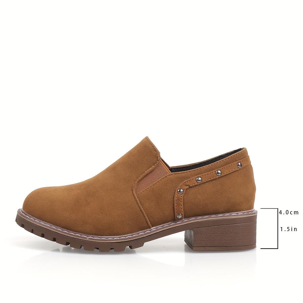 Comfortable Low Heel Ankle Boots for Women, Elastic Side Slip-On Casual Shoes