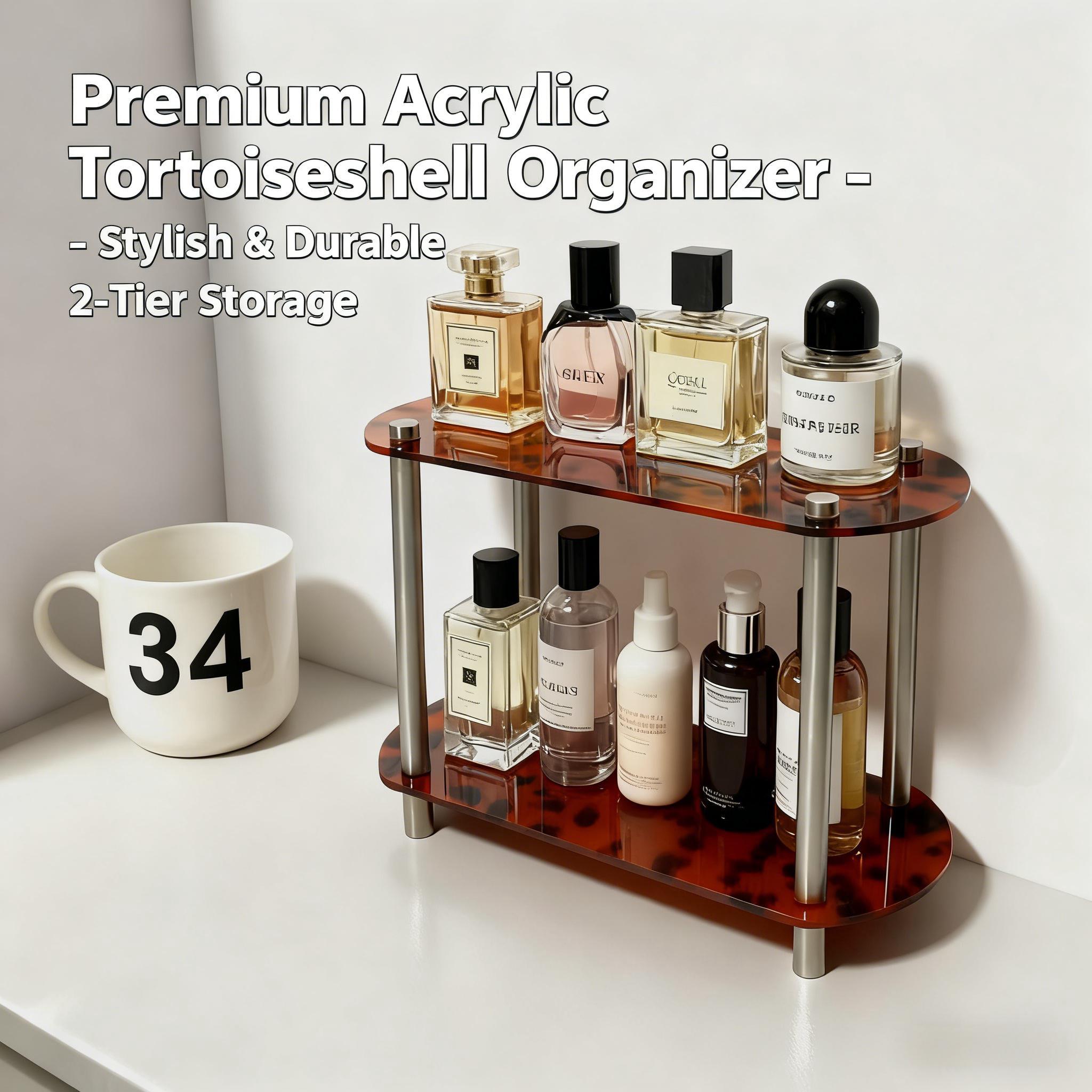 Tortoiseshell Acrylic Two-Tier Shelf, Vintage Perfume Organizer, Bathroom Countertop Tray, Desktop Coffee Cup Holder