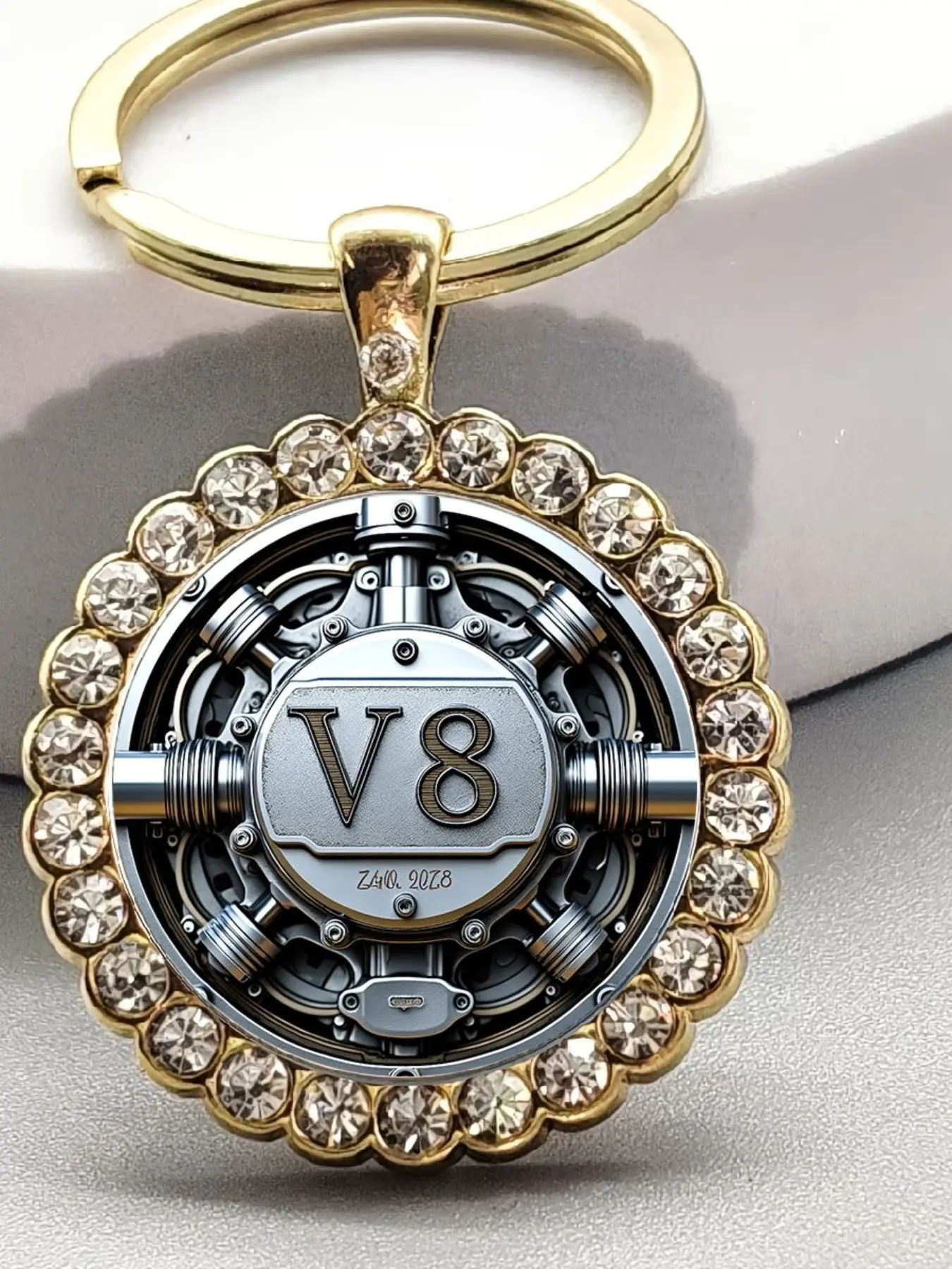 2D Plane Mechanical V8 Motorcycle Engine Keychain, High-Definition Details, Ideal Gift for Father's Day, Birthday, Christmas, Valentine's Day