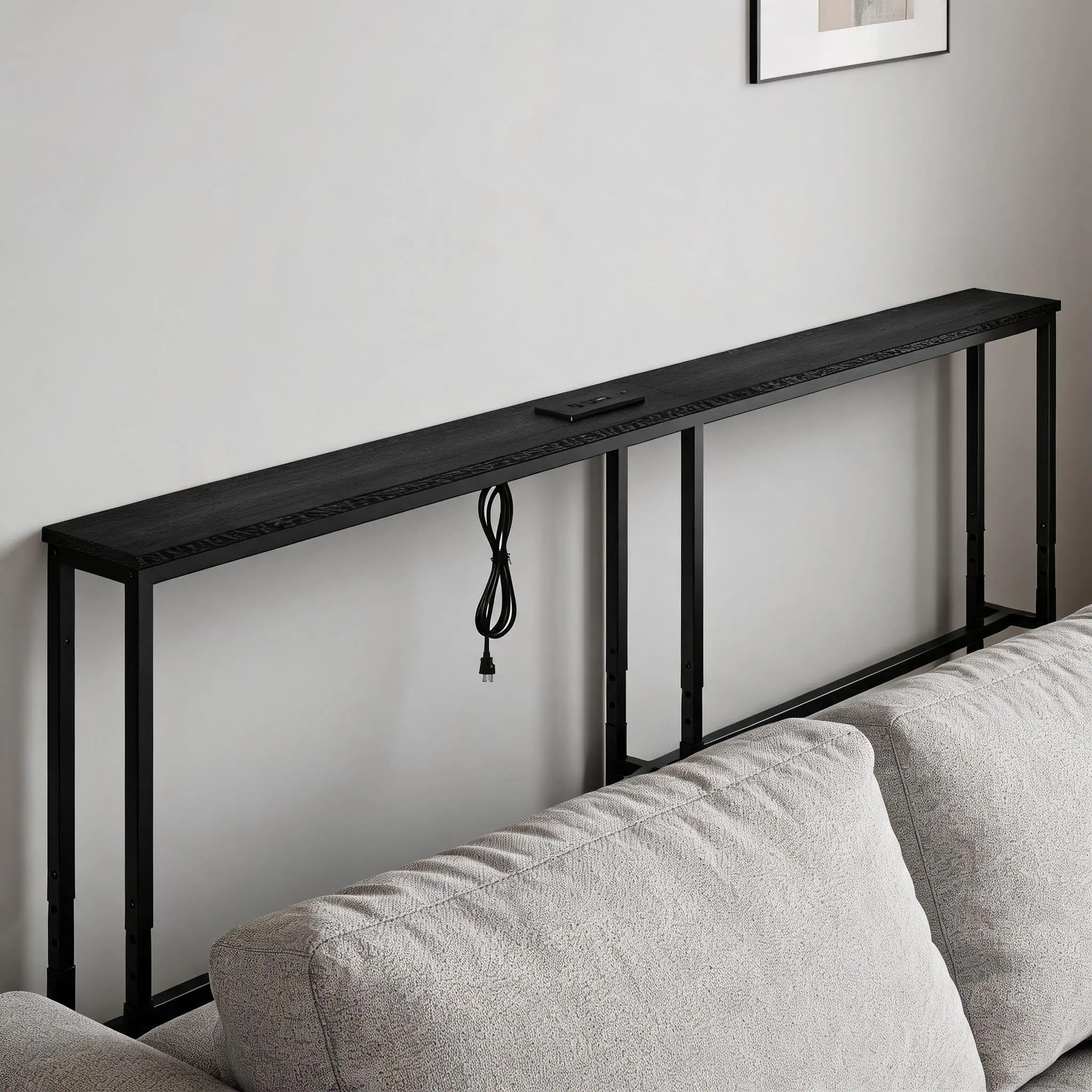 78" Narrow Sofa Table with Power Outlet, Height Adjustable Behind Couch Table, Wooden Console Table for Living Room, Entryway, Hallway & Small Spaces