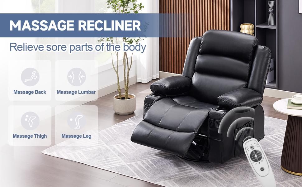 Rocker Recliner Chair with Heat and Massage, 360° Swivel Recliner Chairs for Adults, Oversized Recliner Single Sofa Seat with Cup Holders, Lazy Boy Recliner Single Sofa Seat