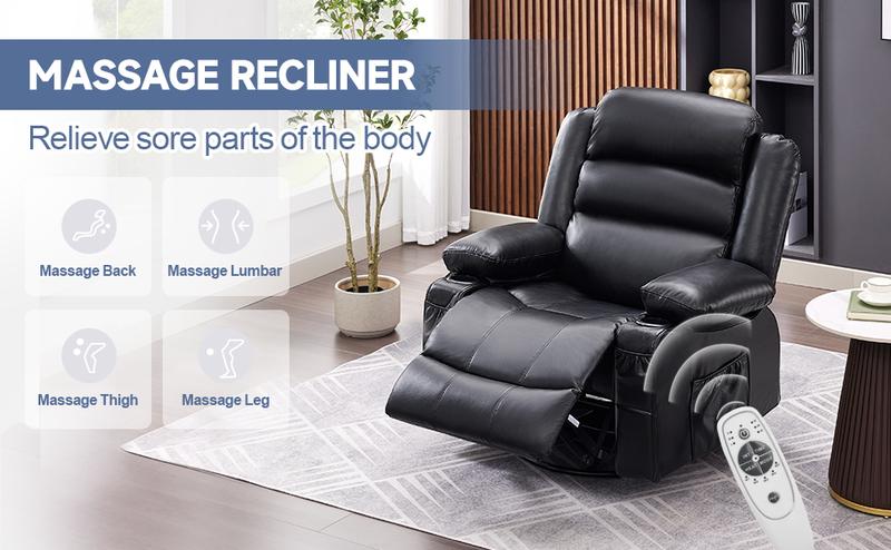 Rocker Recliner Chair with Heat and Massage, 360° Swivel Recliner Chairs for Adults, Oversized Recliner Single Sofa Seat with Cup Holders, Lazy Boy Recliner Single Sofa Seat