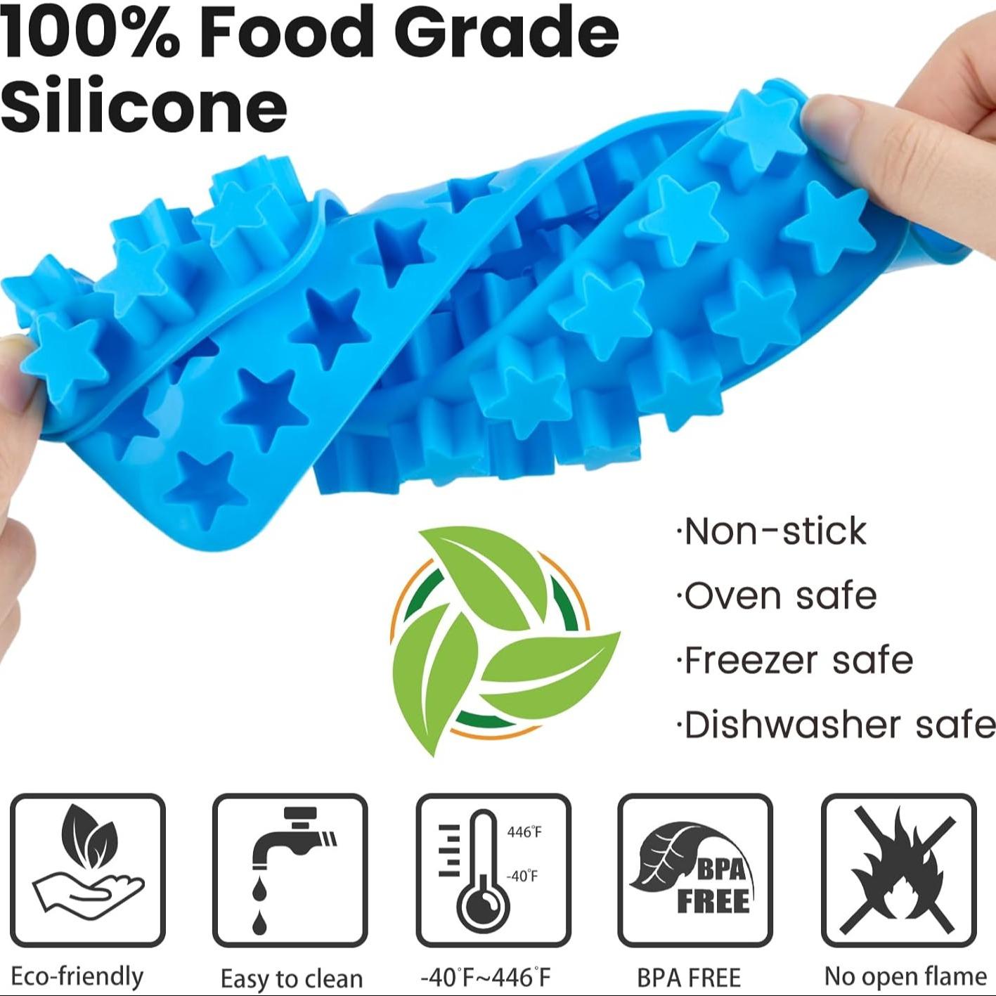 4 Pcs Star Silicone Mold,Star Ice Cube Tray,60-Hole Star-Shaped Mold and 2 Droppers,Suitable for Making Homemade Pet Training Treats/Biscuits,Mini Silicone Molds,Also Suitable for Fruit Treats and Cake Decorations.