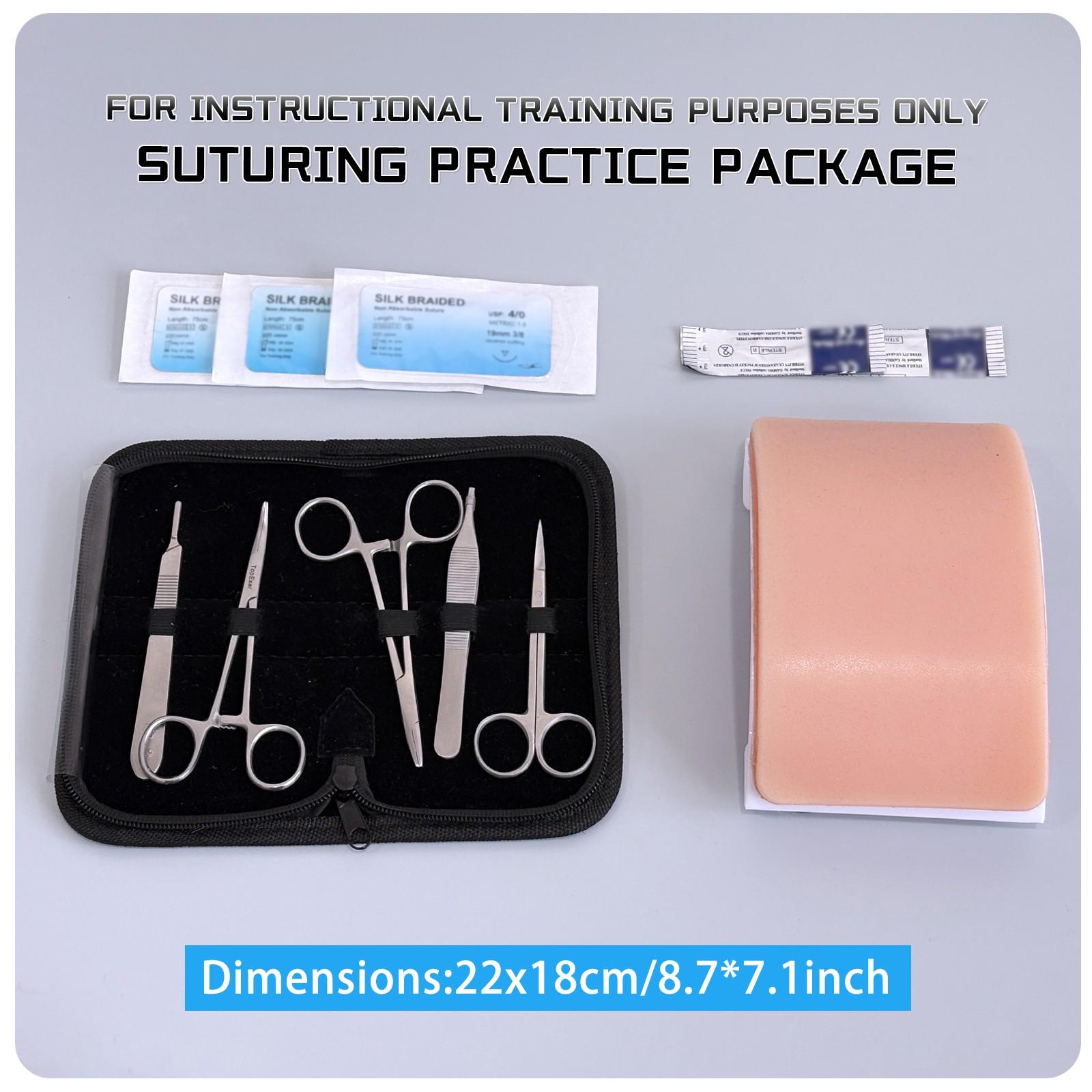 [12PCS-Suturing Training Model] - Student Learning Training Simulator Pad, Silicone Material Model, Tool Kit + 1 Simulated Arched Skin Training Pad, Suitable for Wound Suturing Training, For Educational Use Only.