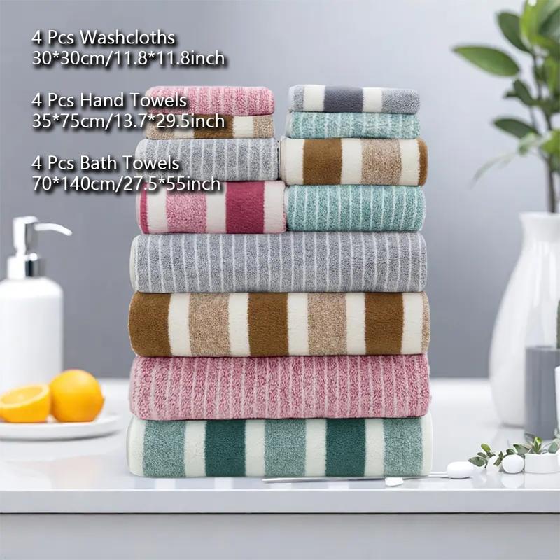 Striped Bath Towel Sets, Premium Bath Towels, 2/5/8/12 Pcs Washcloths Hand Towel and Bath Towels Soft Absorbent Microfiber Blanket Towel, Quick Drying Towel for Bathroom, Hotel, Salon, Spa, Gym, Home Goods