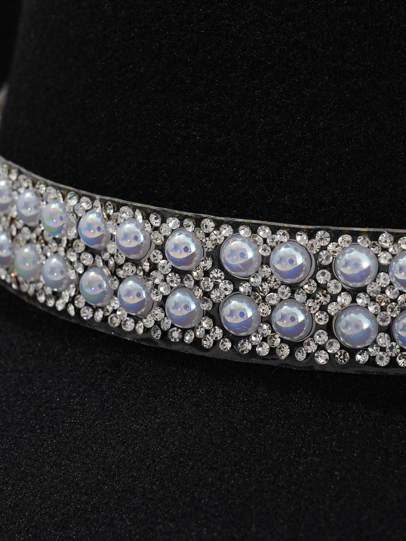 Ladies' gender-neutral western cowboy hat, stylish hat, classic cowboy hat, round pearl with rhinestone gem accessories hat, foreign trade bridal top hatSpeedy Smarts