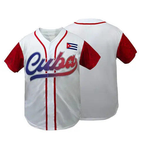 Cuba Embroidered Baseball Sports Style Jersey | Short Sleeve Breathable Sports Shirt | Casual Vintage Baseball Uniform for Fans Gift & Daily Wear | Athletic Tops | Embroidered Sportswear Top | Sports Clothing