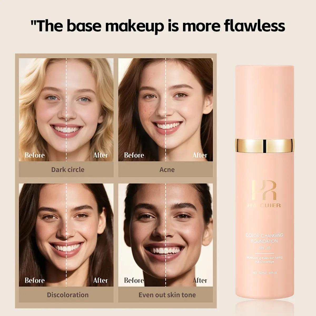 Multifunctional Color Changing, Moisturizing Makeup Foundation, Full Coverage, Creamy Texture, Even Skin Tone, Suitable for All Skins, Concealer Foundation Hybrid