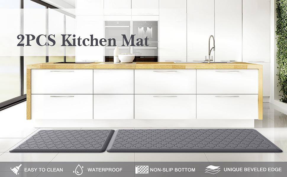 Kitchen Mat [2 PCS] Cushioned Anti-Fatigue Floor Mat, Waterproof Non-Skid Ergonomic Comfort Foam Rugs, Standing Mat for Kitchen, Floor,Office, Sink, Laundry