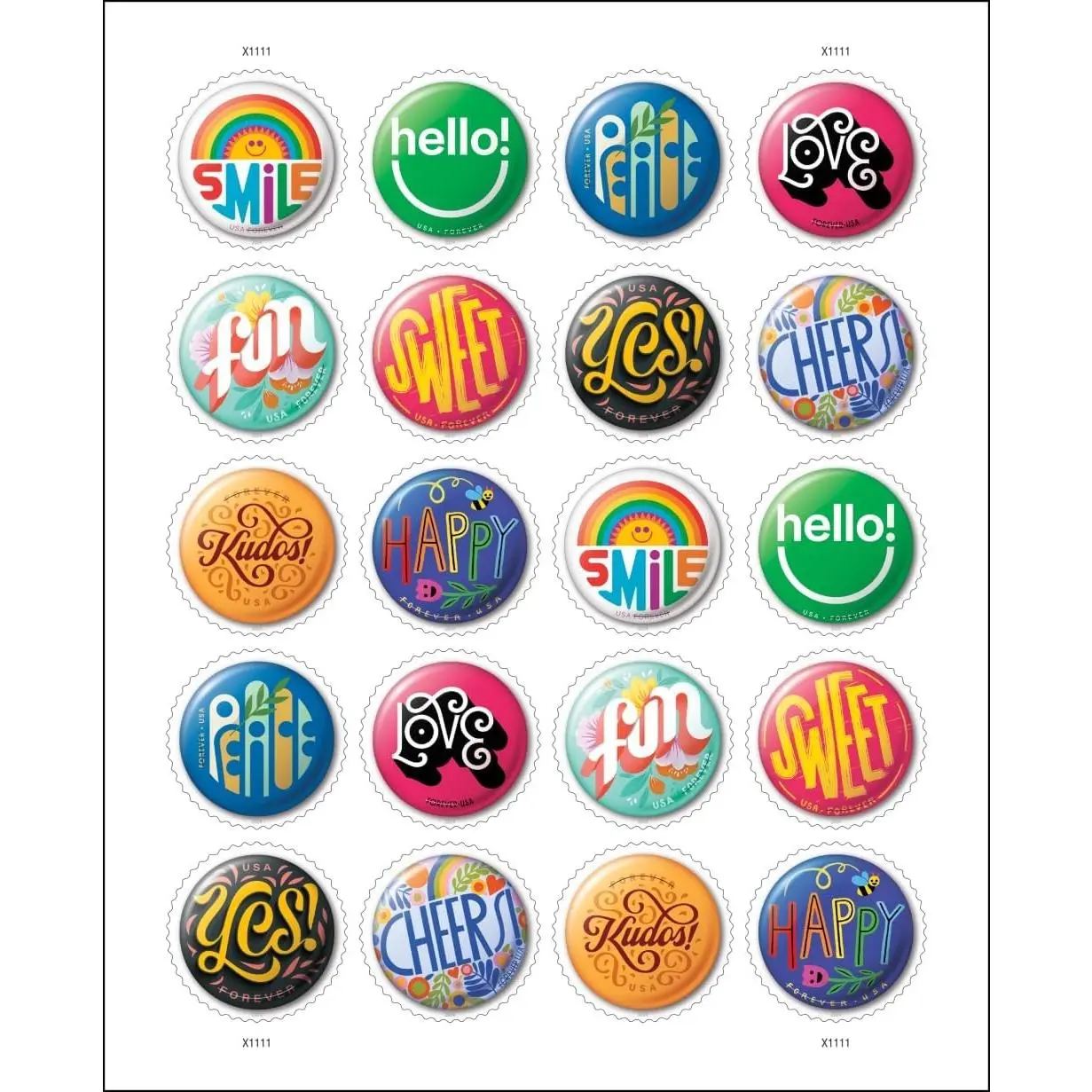 Pinback Buttons 2024 Sheet of 20 First-Class Mail Forever Postage Stamps
