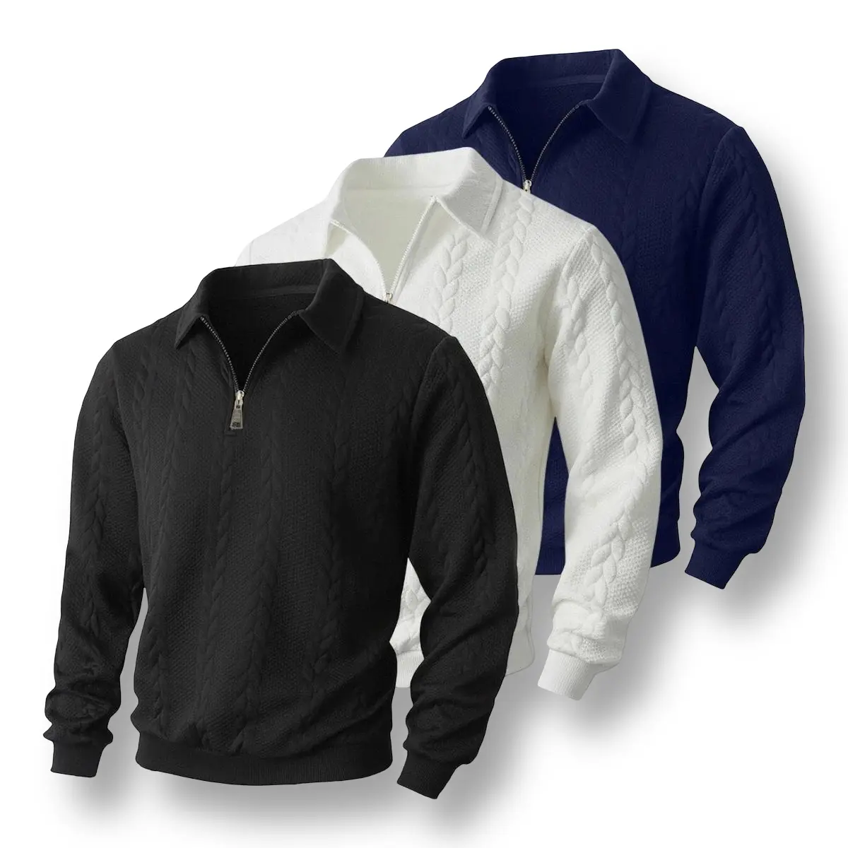 Mens Vintage Cable Knit Quarter Zip Pullover Streetwear Loose Fit Collared Sweater for Daily Wear Fall Winter Fashion Trendy Tops