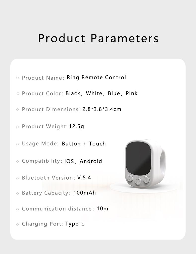 Scrolling Ring Remote Control Scroller Page Turner, Air Mouse Touch Screen Remote Control, Bluetooth Selfie & Video Recording Remote, Music Control for iPhone, iPad, Android, Smartphone, Mouse Ring Remote Control with Touchpad