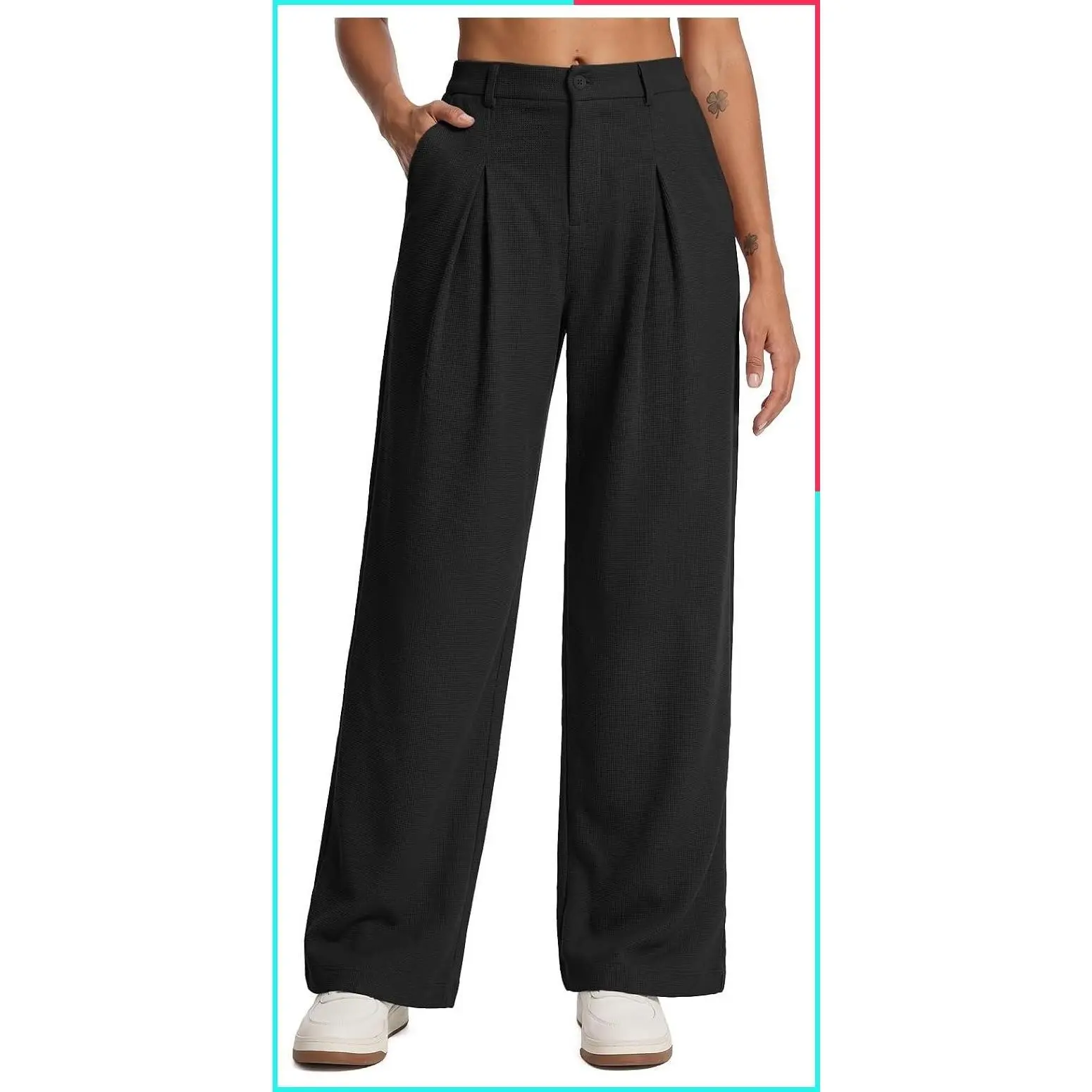 Women's Casual High Waisted Wide Leg Palazzo Pants with Pockets Stretchy Loose Work Slacks