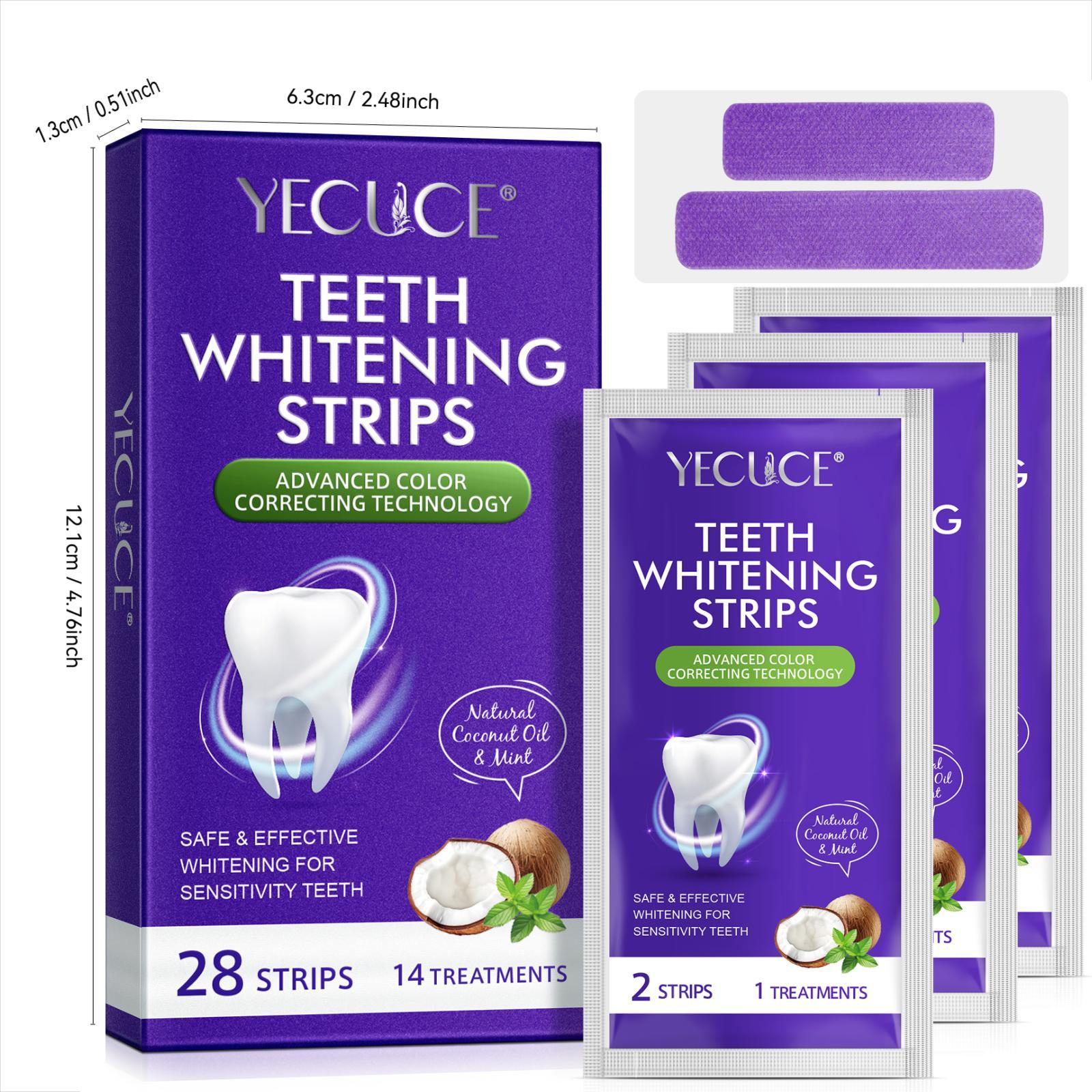 Yecuce Teeth Stickers Box of 28, Whitening Teeth Strips, Tooth Care, Teeth, Enamel Health, Suitable for Sensitive Teeth, Non-Slip Dry Application, Teeth Brightener, Teeth Whitener