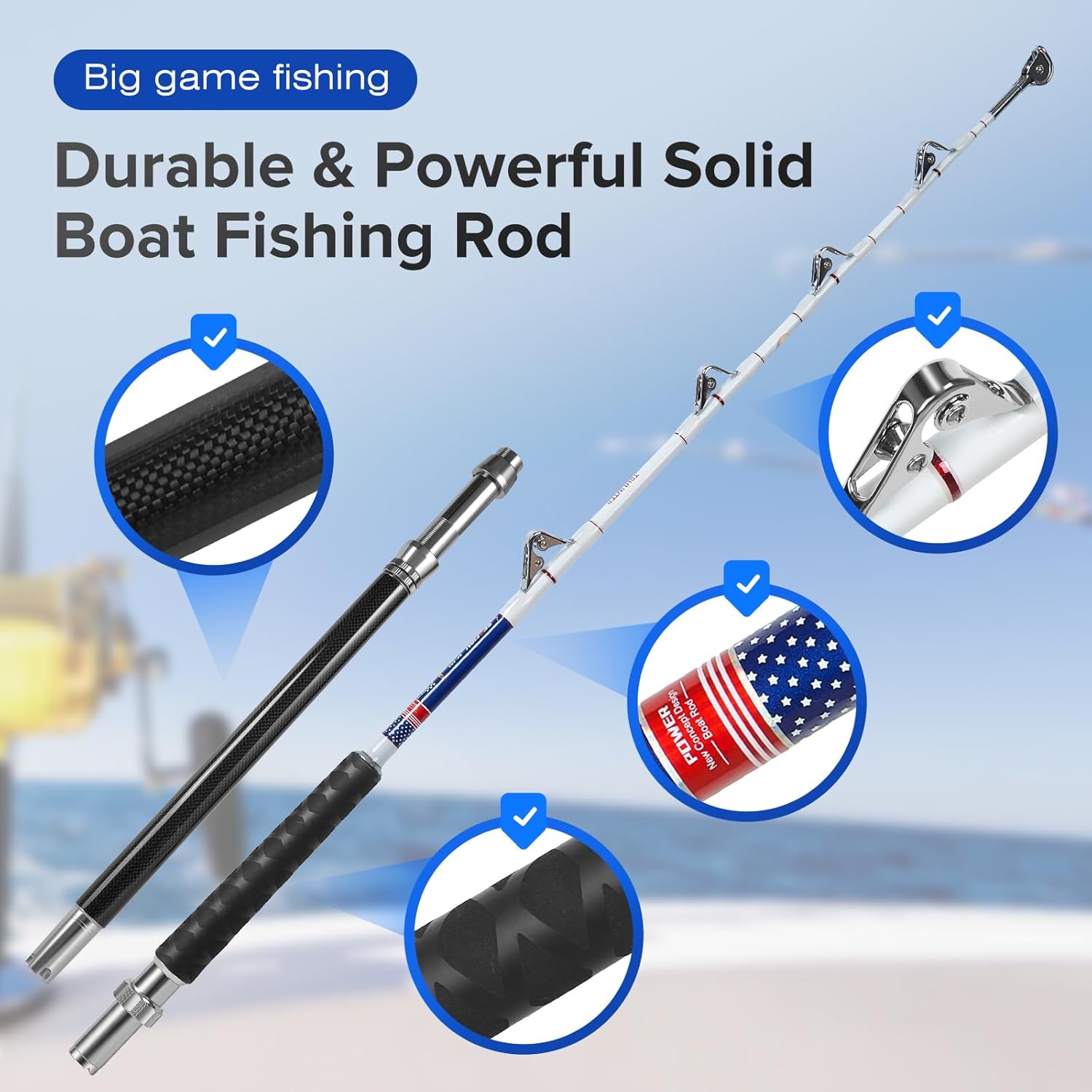 Trolling Rod Saltwater Offshore Big  Fishing Rod Conventional Boat Rod with Roller Guides