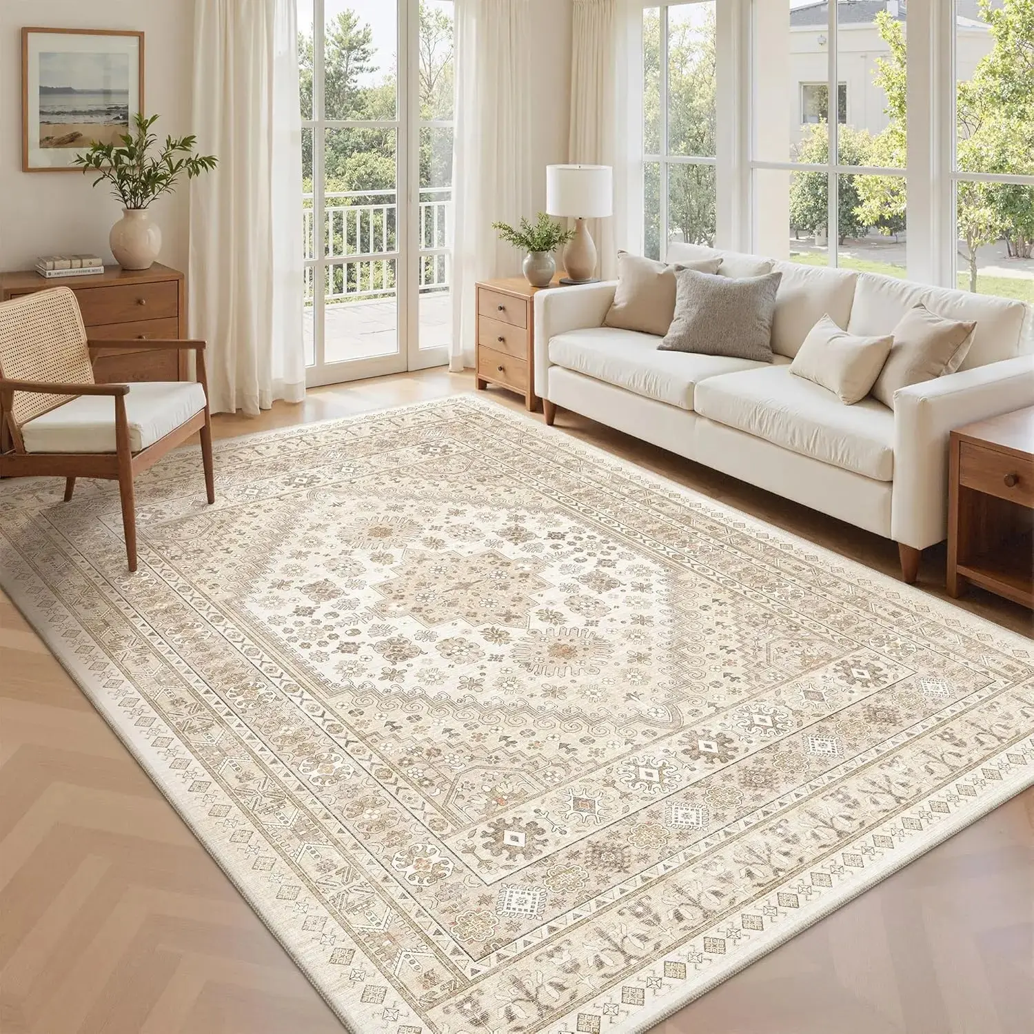 ComiComi Classic Style Waterproof Area Rugs - Ultra-Thin Washable Rug, Stain Resistant Anti Slip Backing Rugs for Living Room,Bedroom, Vintage Home Decor Area Rug,back to school,dorm essentials,home essentials living room rug