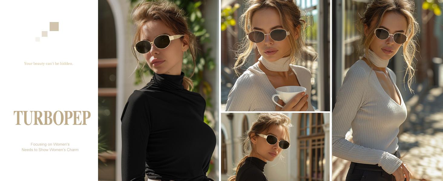 TURBOPEP Fashion Retro Oval Sunglasses for Women & Men Vintage Classic Shades Rectangle Metal Frame Shades UV400 Retro Protection 1 Pair Unique style Full Rim Sunglasses for EverydayUse Springtok