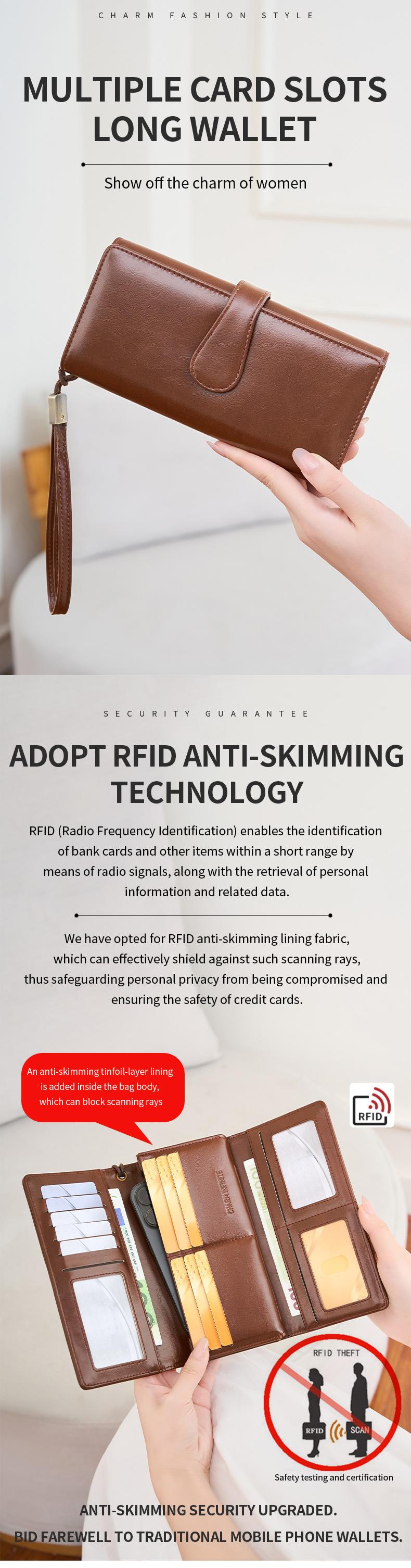 New Rfid Anti-Theft Large Capacity Women's Wallet, Durable Wallet, Trifold Wallets, Vintage Multi-Functional Trifold Long Wallet with Card Slots ID Window Phone Slot