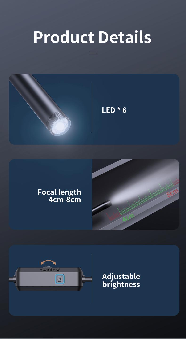 Endoscope Camera with Light,HD Borescope Tools,Adjustable LED Lights, Photo and Video Recording,Semi-Rigid Snake Camera, IP67 Waterproof Inspection Borescope for Android Phones and Laptops for Automotive Repair, Plumbing Sewer,HVAC,Men Tools Cool Gadgets