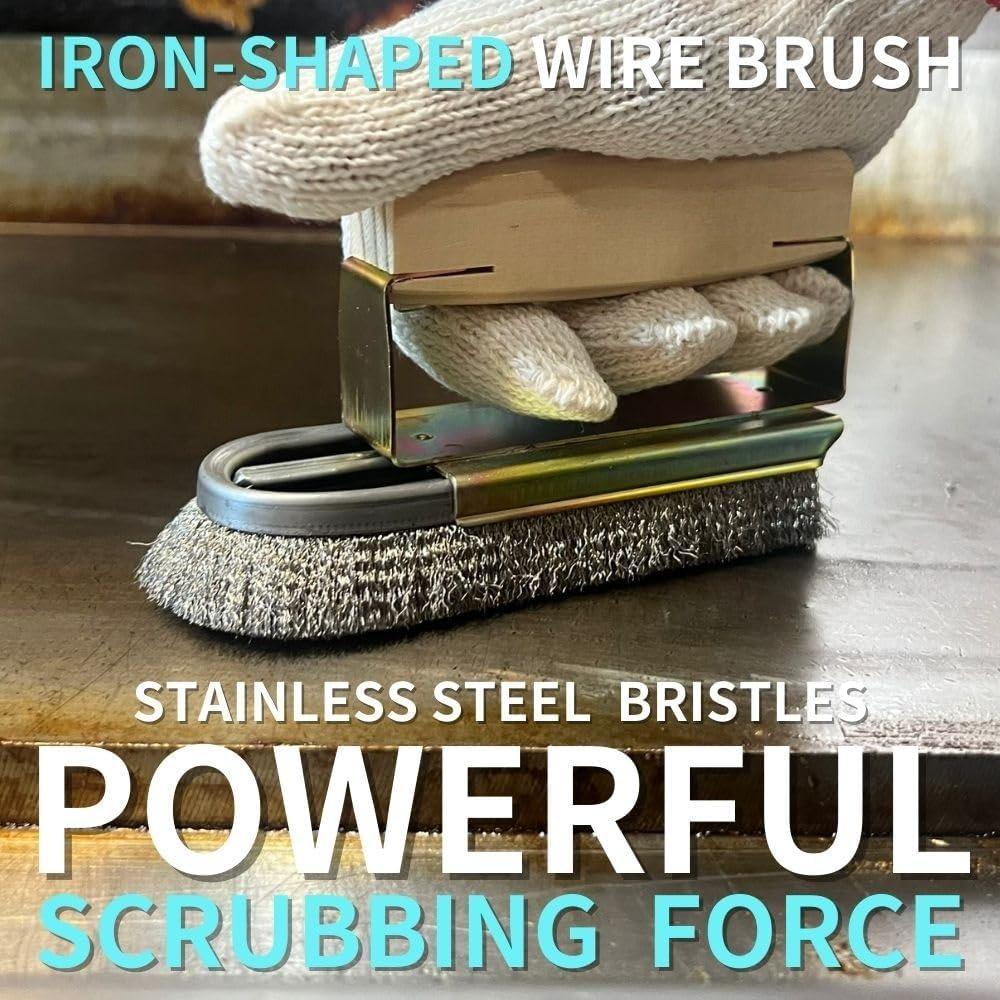 Iron-Shaped Stainless Steel Wire Brush, Cleaning Brush for Stainless Steel Surface,Removing Rust,Welding slag, Oil Stains, Scale, Tiles (Stainless Steel bristles)