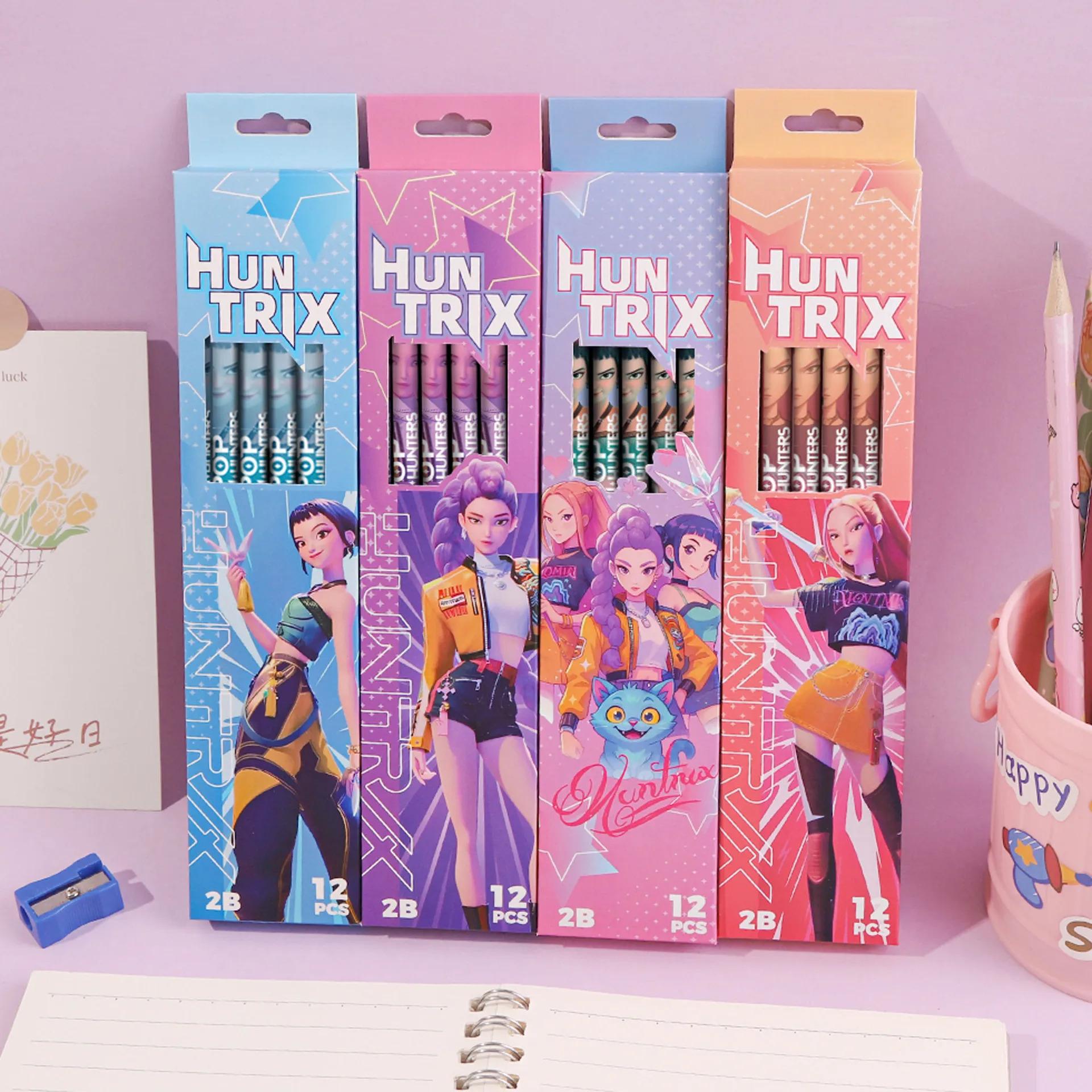12Pcs/Set Witch Hunting Team Cartoon Pencils Cute Black Wood Pencils Festival Stationery Gift for Kids