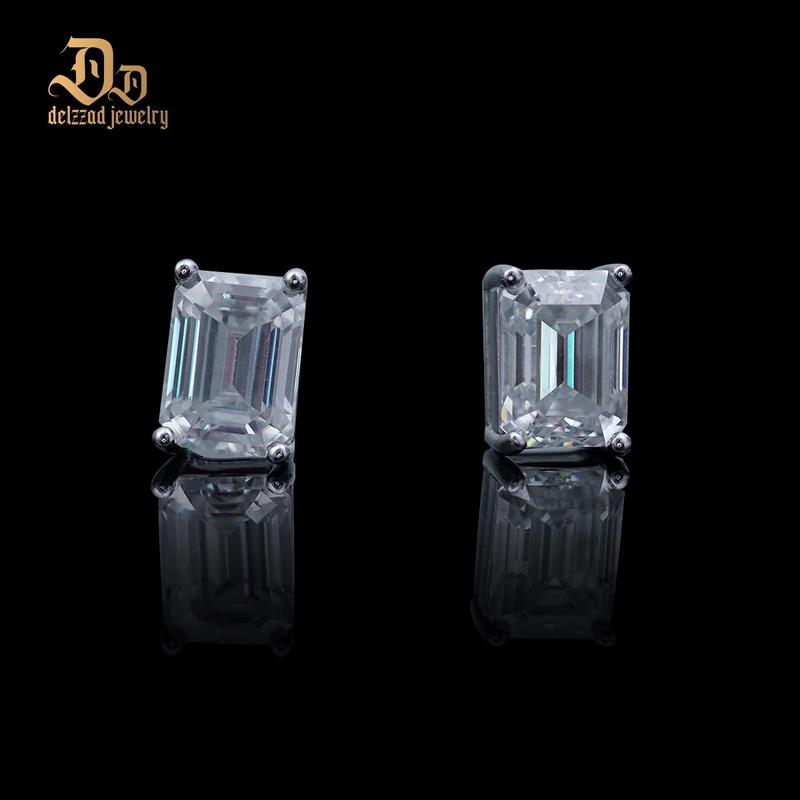 Delzzad Step Cut Stud Earrings Synthetic Moissanite Earrings S925 Christmas Gift For Men Women