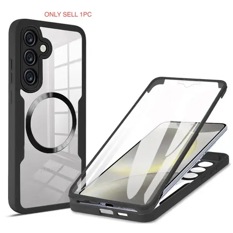 For Samsung S25 Edge S23 S24 S25 FE S22 Plus S24 Ultra 5G Magnetic Wireless Charging Full Body Protector Cover 360 Front + Back All-Inclusive Phone Case Magnetic Transparent Cover
