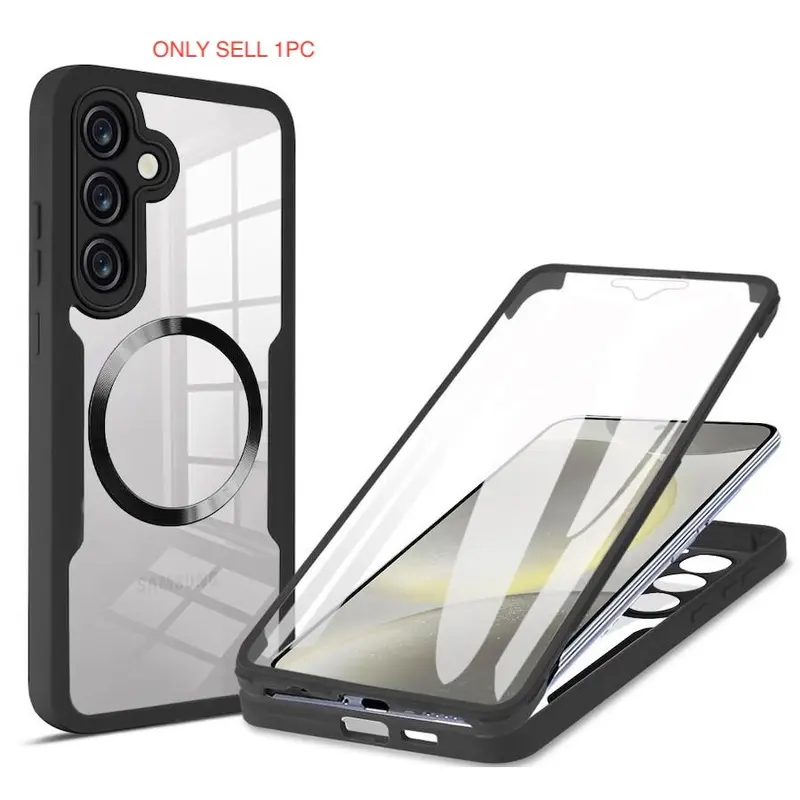 For Samsung S25 Edge S23 S24 S25 FE S22 Plus S24 Ultra 5G Magnetic Wireless Charging Full Body Protector Cover 360 Front + Back All-Inclusive Phone Case Magnetic Transparent Cover