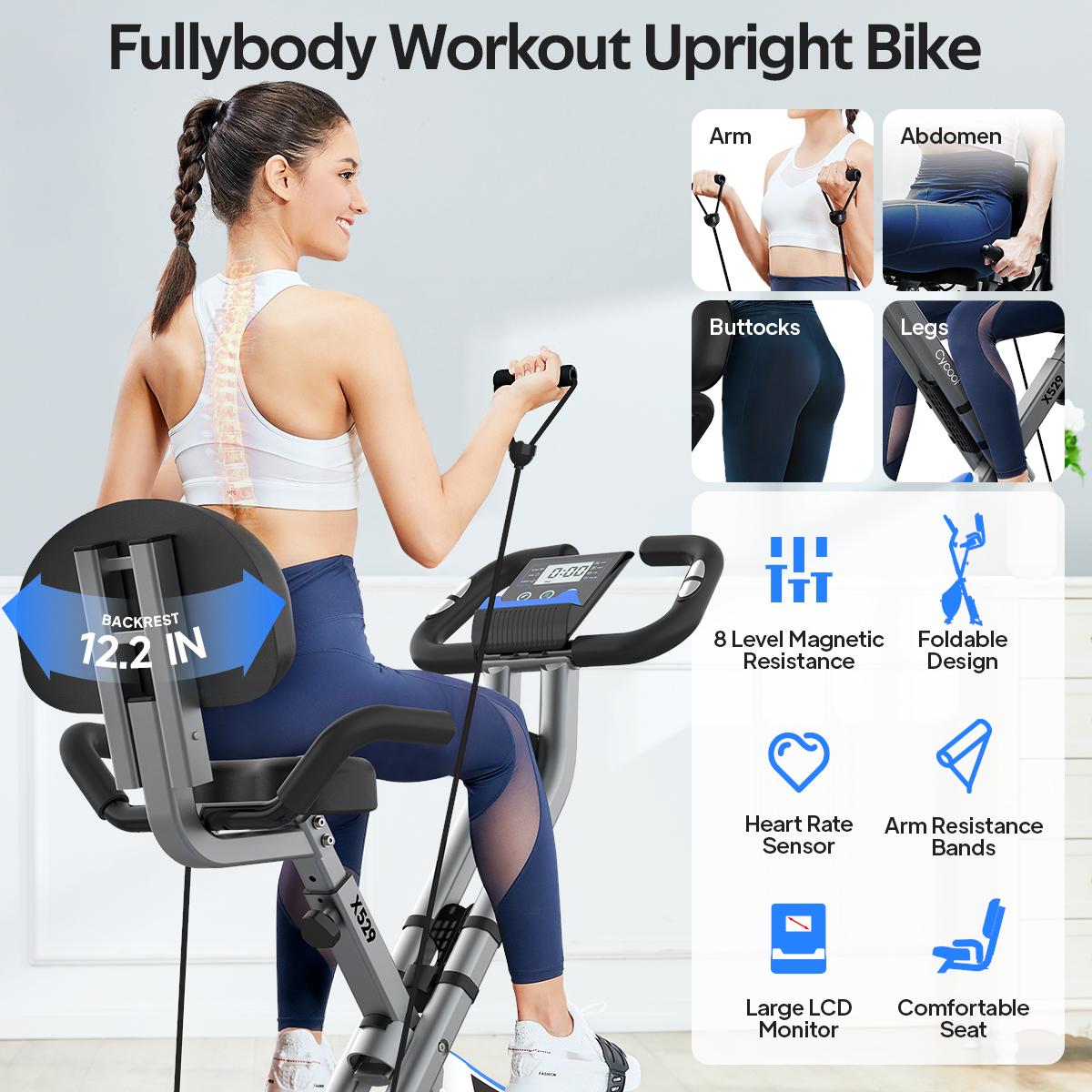 Pooboo 4 in 1 Exercise Bike Foldable Riding Cycle for Home X Bike Indoor Gym Workout 8 Level Magnetic Resistance Fitness Bike