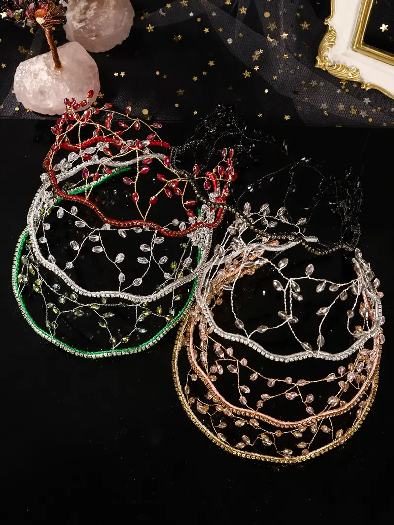 Multicolor Artificial Crystal Leaf Accents Crown Headband Forest Style Forest Theme Bridal Accessory, Bridal Headwear, Unique Artistic Design Tiara for All Seasons, Hairband