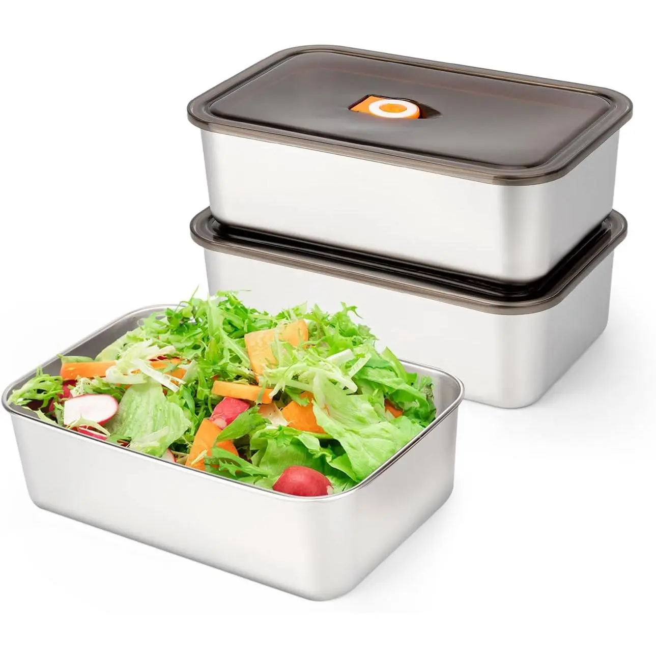 3 Pack(57oz) Stainless Steel  Storage Containers with  Leak Proof & Airtight | Stackable Stainless Steel Containers for Meal Prep、Fruit、Snack,Dishwasher Safe & Freezer