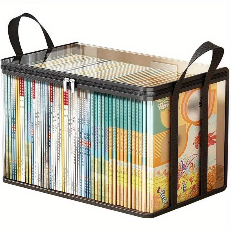 Heavy-duty transparent book storage bag - sturdy handle design, zippered folder protective cover, suitable for home, office, school and library - ideal for storing books, magazines, reports and presentations, a must-have for home organization