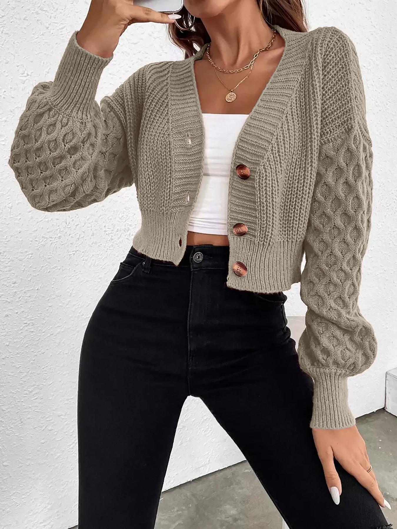 Women's Knitted Cardigan for Fall Winter, Long Sleeve V Neck Cozy Sweater, Vintage Twisted Design, Casual Chic Layering Top, Casual Fashion Knitwear