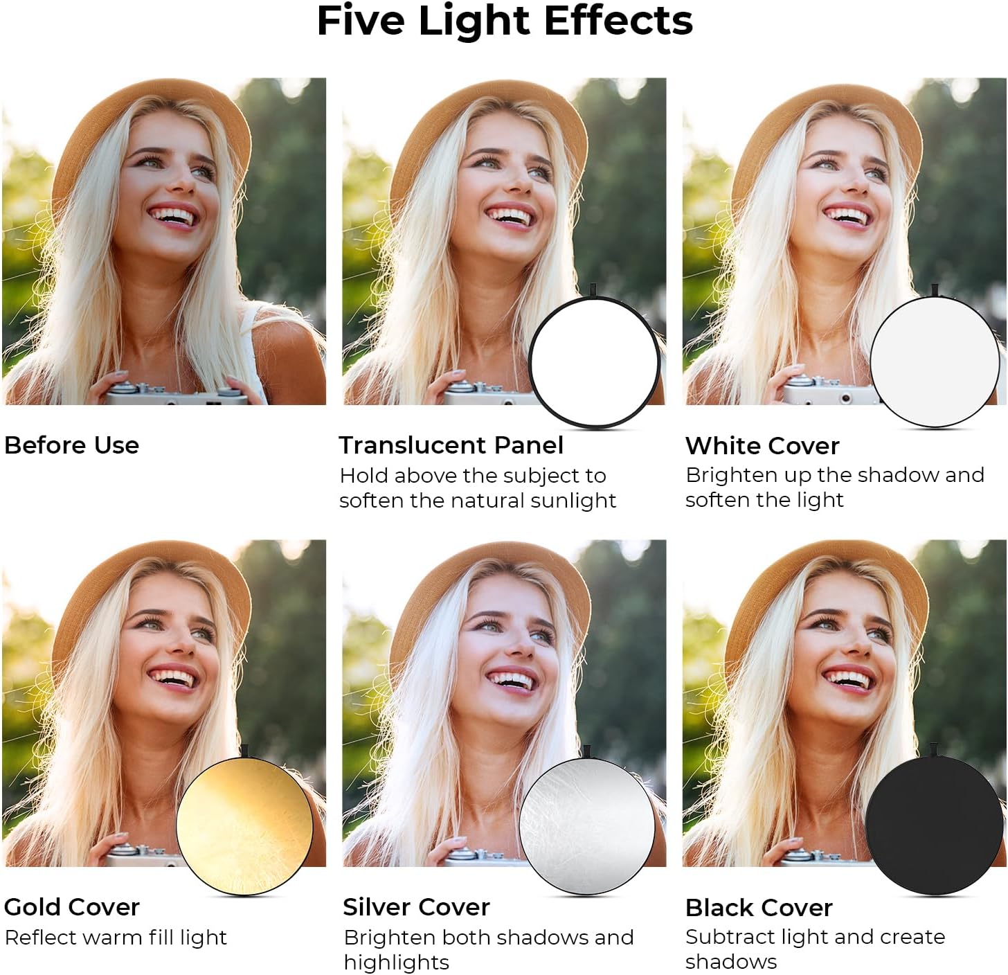 5-in-1 Reflector, 30cm/60cm/80cm, Beauty Soft Light Board Photography Reflector, Portable Fable Softbox, For Photography, Suitable for Studio Use