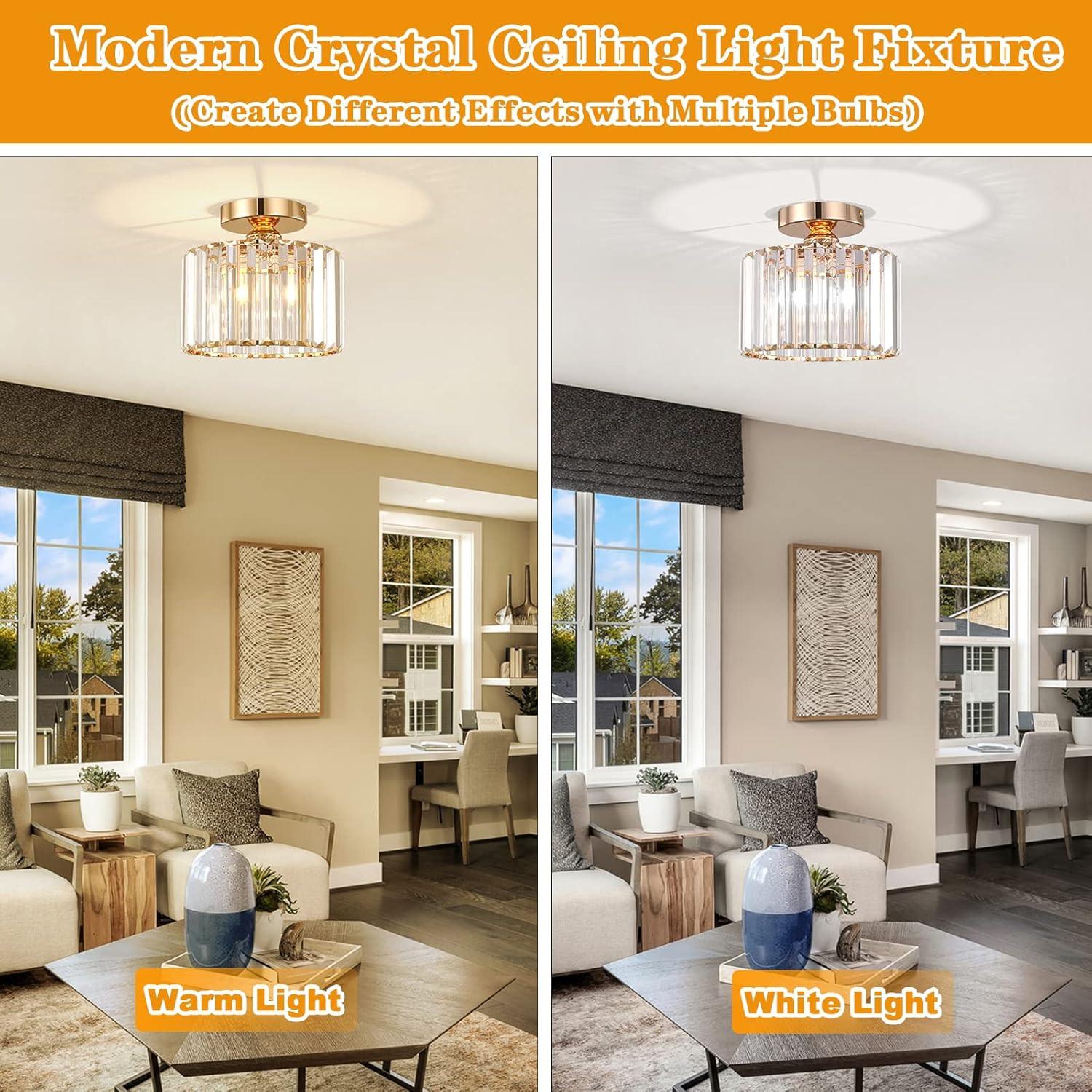 Crystal Ceiling Light, Modern Round 22cm Dimmable Embedded Crystal Lamp, Luxurious Glossy Finish, E27 3 Color Temperature Base