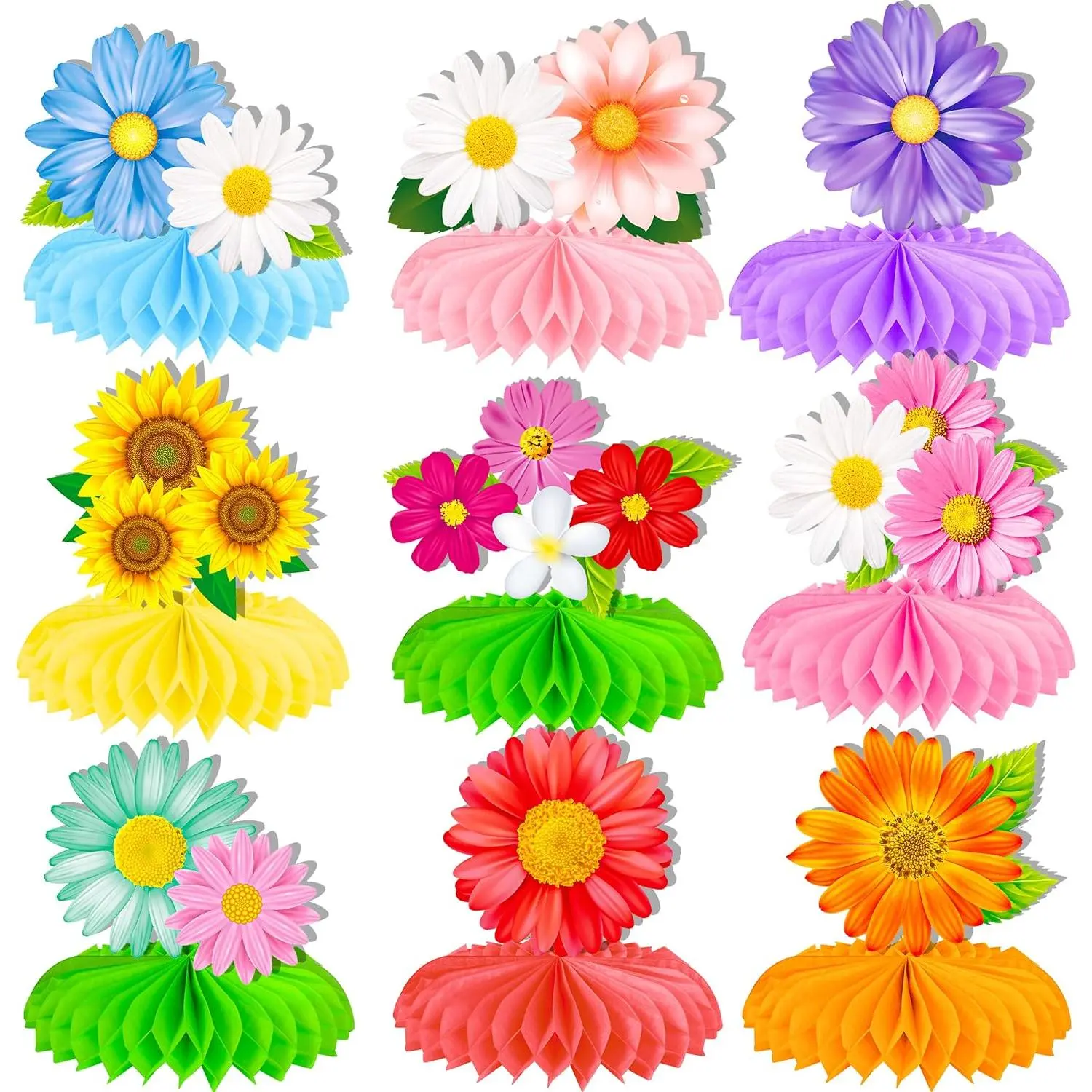 9 count Summer Daisy Flower  Centerpieces, Floral Table Toppers, Spring Summer Decor for Birthday  Shower Wedding Garden  Pool Luau Party Supplies